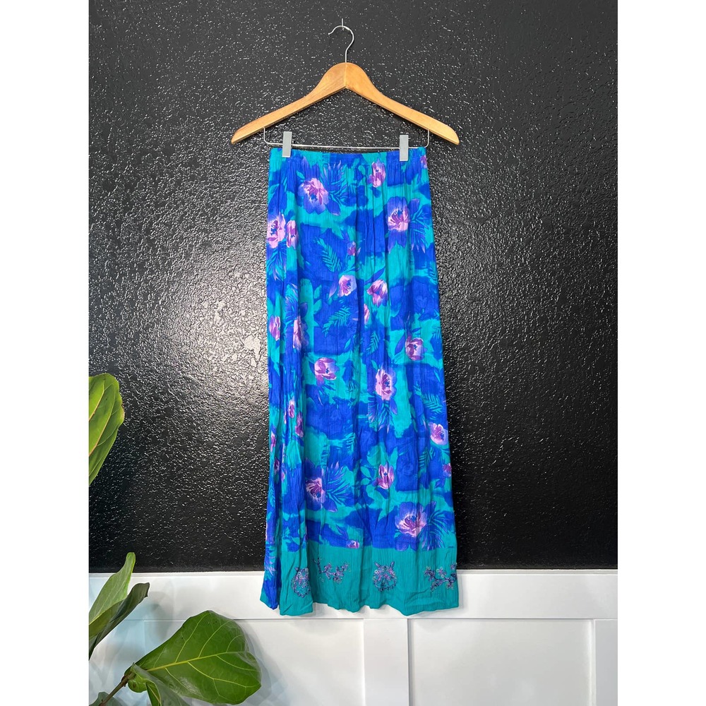 Vintage 90s shirt and skirt set Hawaiian tropical floral print woman sz sm